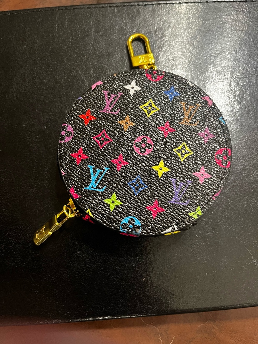 Louis. Vuitton. X T.M. Black Colorful Monogram Zip Around Pouch Wallet Charm